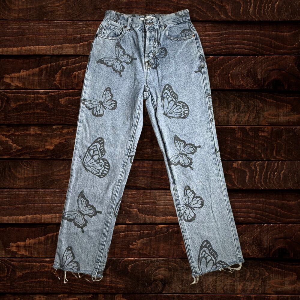 Pacsun Eco Butterfly High Waisted Straight Leg Cropped Jeans Size 26 - Picture 2 of 10
